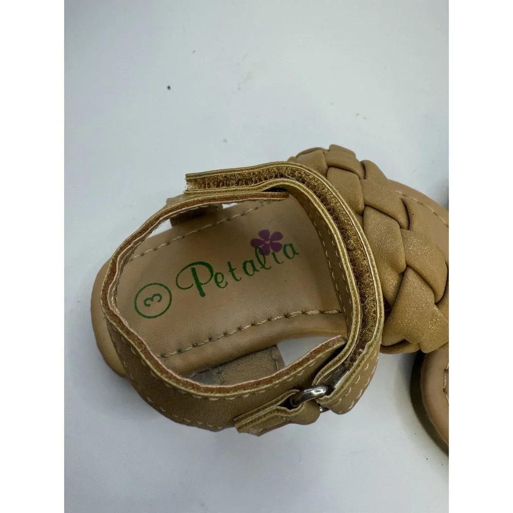 Petalia Toddler Girl's Tan Braided Sandals Size 3 – Hook-and-Loop‎ Closure